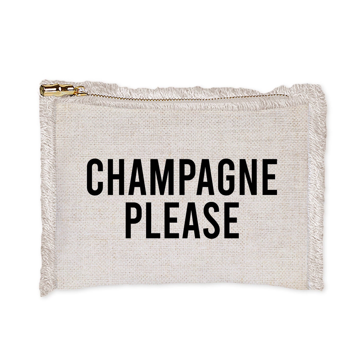 Toss Designs - Natural Linen Fringe Flat Zip- Champagne Please