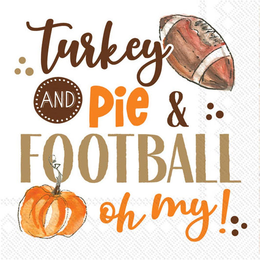 Boston International - Paper Cocktail Napkins Pack of 20 Turkey Pie Football