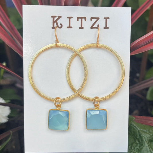 Kitzi Hoop with Square Blue Chalcedony